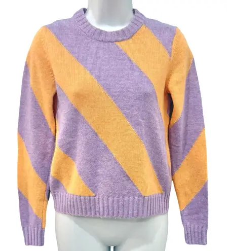 Esprit Purple Orange Diagonal Stripe Cashmere Blend Crew Neck Sweater size XXS - Image 1