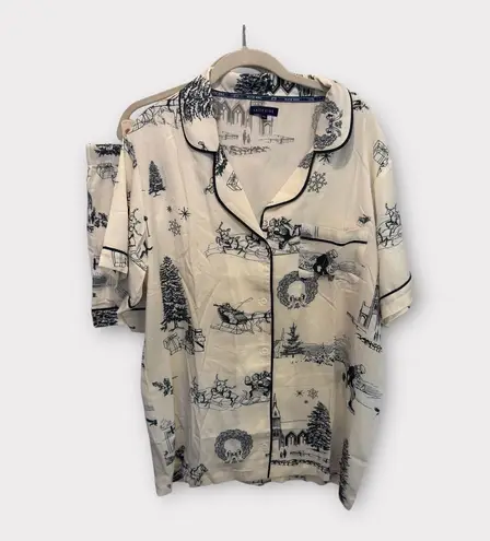 Katie Kime Women's 3XL Pajama Set Christmas Winter Print Short Sleeve Loungewear Black Size undefined