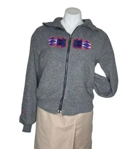 POLARFLEECE Maladen Grey Jacket Southwestern Appliqué Size Small VINTAGE USA Gray