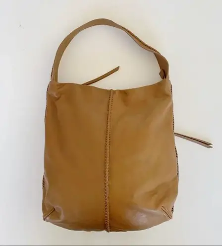Christopher Kon Caramel Leather Hobo Bag Boho Tan Slouchy 70s Vibes Whipstitch Tan