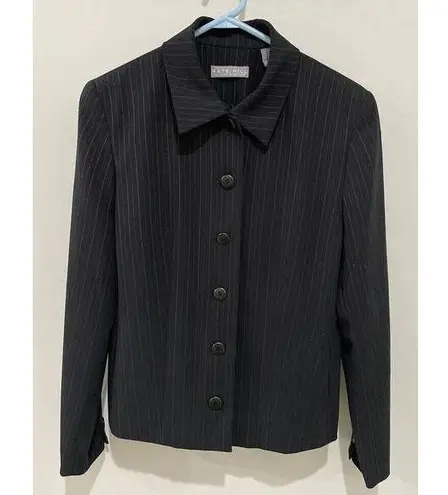 KATE HILL For Lord & Taylor Womens Button Up Blazer Jacket Black pinstripes Sz 8
