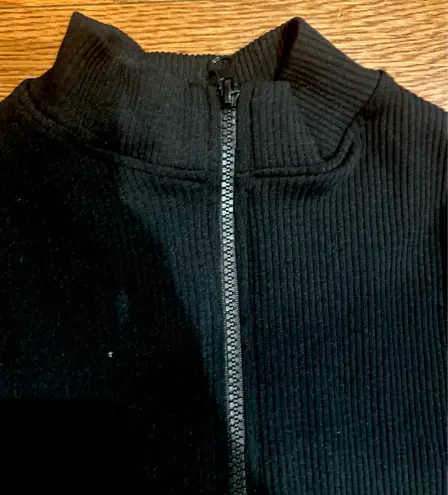 PINK DOT NWT BLACK Ribbed Seamless playsuit/catsuit zip up front long sleeves L Size L