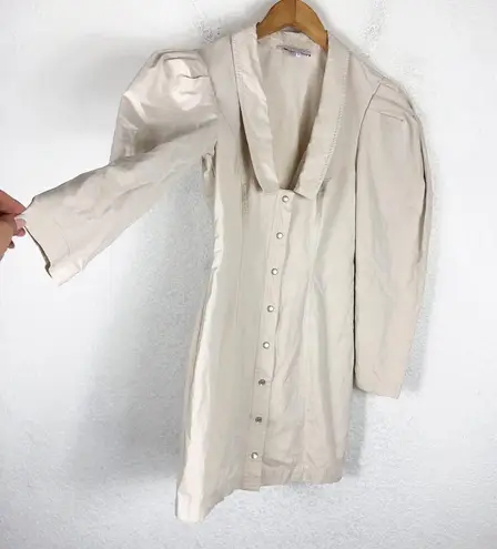 Revolve L'Academie The Coco Mini Dress XS Beige Puff Sleeves Snap Buttons