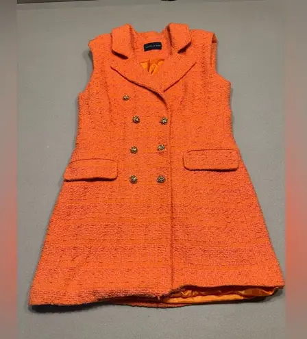 Vibrant Orange Sleeveless Vest with Notched Collar Size M
