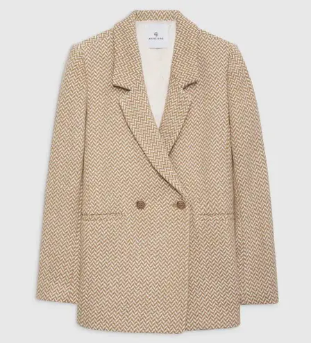 ANINE BING ππ Tweed Double Breasted Fishbone Blazer ~ Tan & Cream Medium