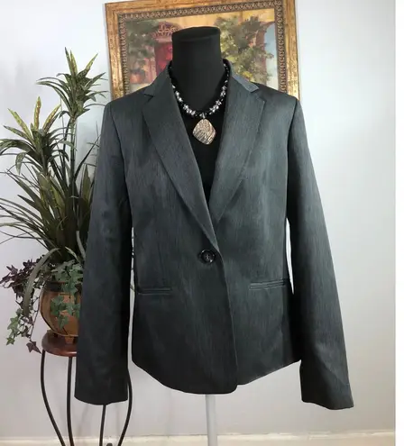 Le Suit Blazer Womens Size 8 Gray One Button Career Work Office Jacket Lined