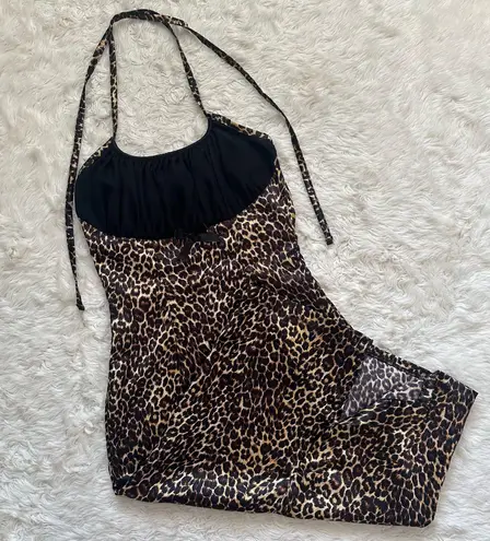 Pinup Couture Dixiefried Dress Halter Satin Cheetah Leopard Print Vintage Sz S Multiple