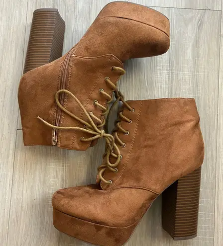 Modern Edge: suede Heeled Boot for Women Brown Size 10