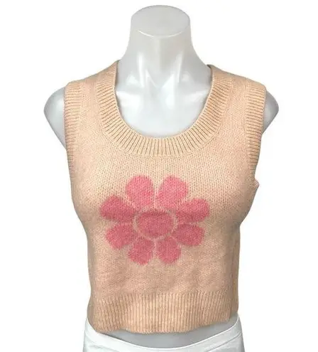 Monki NEW Orange Floral Wool Sleeveless Knit Crop Sweater Vest Tank Top Size XS