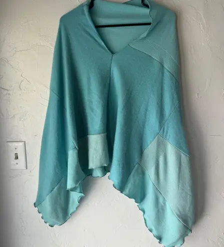 Blue Knit Poncho Cover Up Ruana Cape Shawl Asymmetric Hem Versatile Cashmere Size undefined