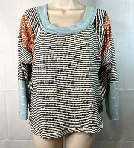 Ces Femme Boho Patchwork Long Sleeve Scoop Neck Blouse Size Small