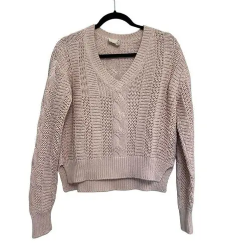 Nation Ltd 100% Cotton Cropped V Neck Sweater in Light Pink - Size XS