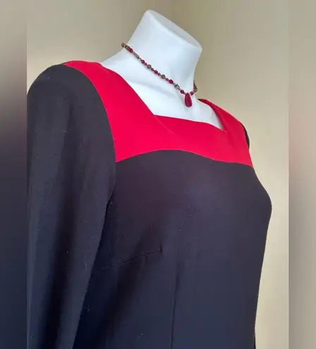 Randy Kemper Black Red A Line Dress Square Neck Long Sleeves Zip in Back SZ 10