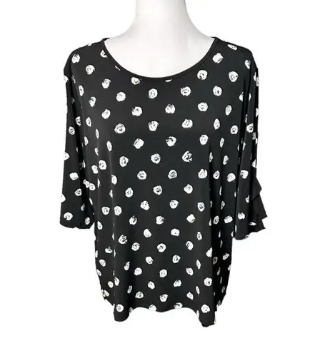 Clara Sun Woo 3/4 Sleeve Black White Polka Dot Blouse Size XL Flutter Sleeves