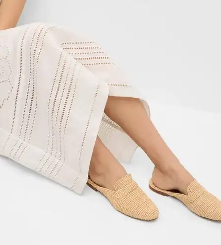 Carrie Forbes Tapa Woven Raffia Loafer Mules Natural Woven Raffia Size 8 US NWOT Tan
