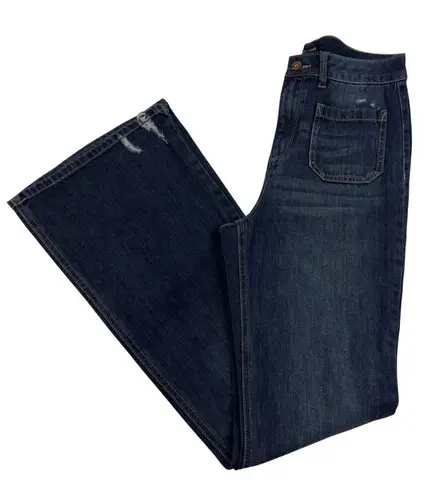 Sincerely Jules Dark Wash Distressed Flare Jeans Women’s Size 7 / 28 High Rise Blue