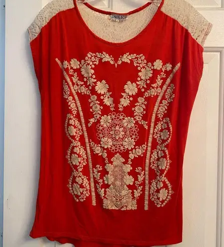 Carol Rose Sleeveless Orange top with lace detail L