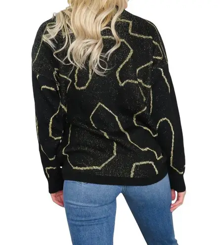 Kate Collins 1990s Vintage Black & Gold Chunky Knit Retro Sweater Medium Large