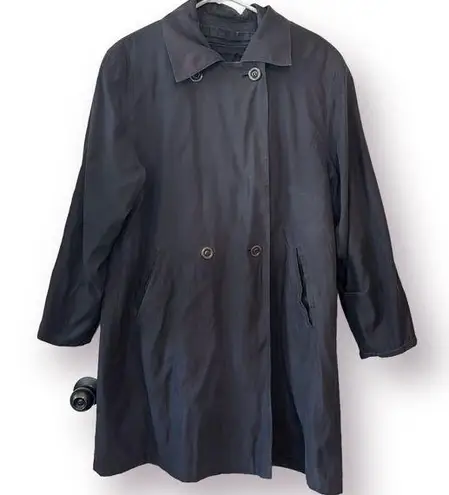 London Fog Chelsea Trench Coat Black Wool Lined Size 8 Petite Winter Jacket