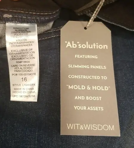 💕WIT & WISDOM💕 'Ab'Solution Ankle Skinny Jeans ~ Mid Blue Vintage 16 NWT