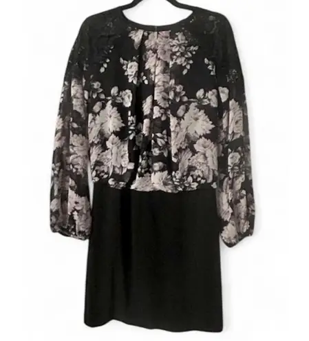 Bisou Bisou Michele Bohbot Black Floral Dress 8 Lace Elegant Romantic Chic Party