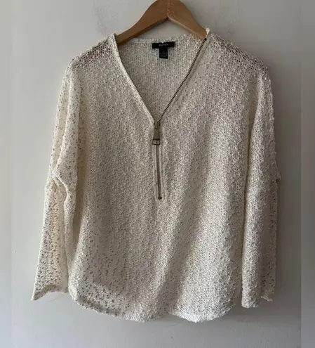 Alfani White Gold Shimmer Mesh Open Weave Beachy Coverup Pullover Top