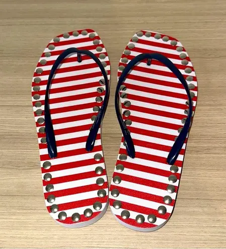 New Hand Made Red and White Striped Flip Flops Size 9