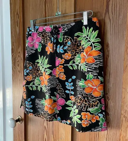 Vintage Copper Key Tropical Skort Colorful Hawaiian Skirt w Shorts Black