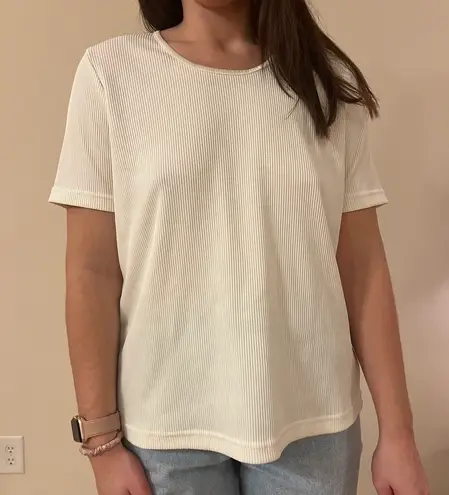 Allison Daley Vintage Ribbed White Short Sleeve Blouse