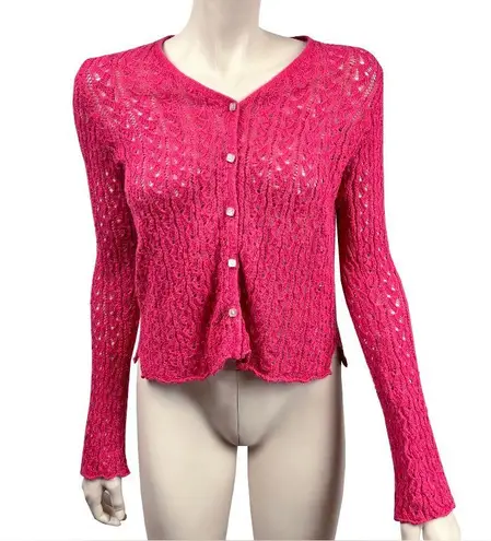 J. Jill Coral Pink Loose Knit Button Front Cardigan Sweater