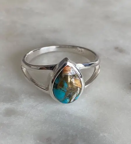 NEW Teardrop Spiny Oyster Turquoise and Sterling Silver Ring Size 7 Blue
