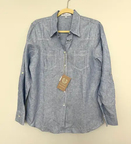 Valentina’s NWT NEW VLTs By Linen Chambray Light Blue Button Down Shirt