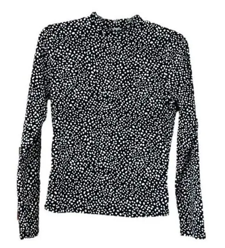 Gaze Black and White Long Sleeve Shirt with Mock Turtleneck Size Small