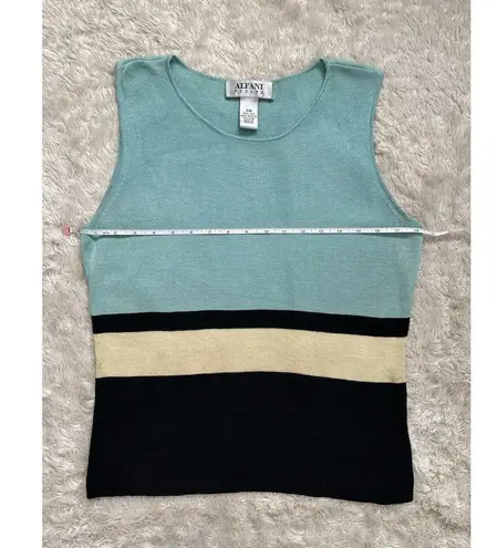Alfani Vintage 100% Silk Colorblock Blue Black Yellow Knit Tank Top Retro