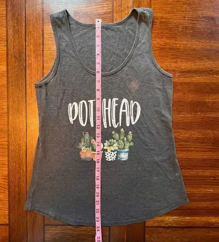 Funny Pot Head Plant Gardening Graphic Gray Sleeveless Scoop Neck Tank Top Small