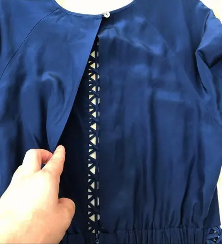 Jonathan Simkhai Crossbar long sleeve cutout navy blue Silk Romper size small S