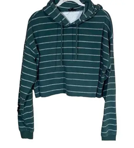 Olive Green Striped Cropped Hoodie Women’s Size Small / Medium Emerald Jacket! White