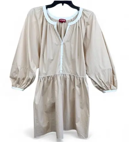 STAUD Women's Beige Puff Sleeve Mini Dress Size L Casual 3/4 Sleeve