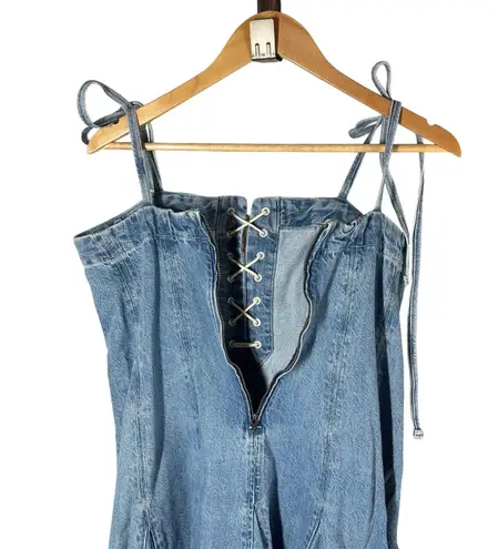 RE/DONE Flounce Denim Frayed Sleeveless Mini Dress Size Small Casual