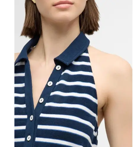 Veronica Beard Romper Womens Medium Navy Stripe Halter Collared Pockets Elastic