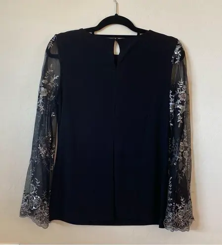 Badgley Mischka black silver embellished blouse size S