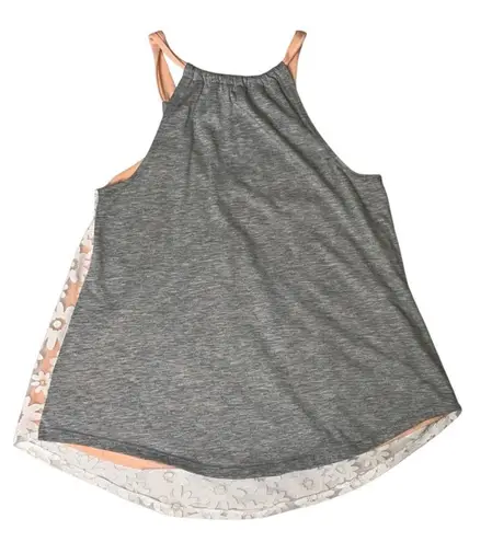 Rewind Floral Embroidered Lace Solid Back Halter Style Mixed Media Flowy Tank Top Small White Orange Gray
