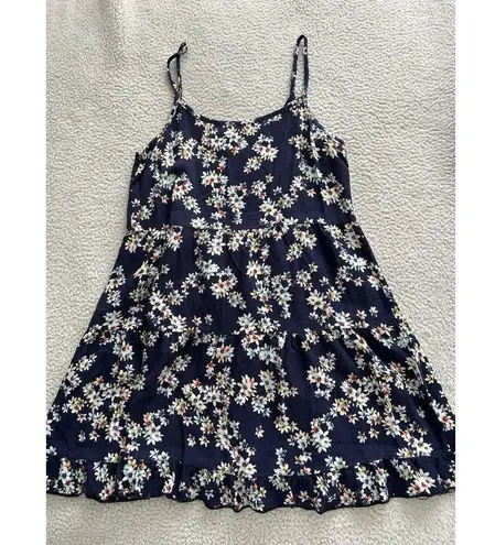 Miss Daisy Spaghetti Strap Navy Blue Floral Mini Dress Cover Up Size M