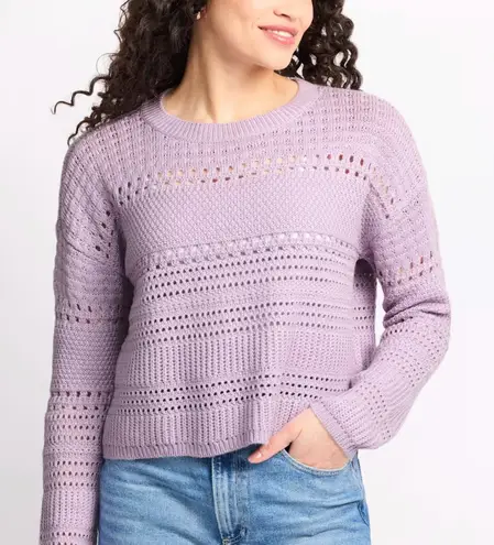 RD Style NWT Lacey Pointelle Sweater Light Purple Lavender Knit Open Weave Crop - Image 1