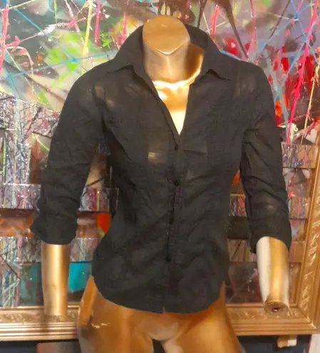 Womens Mossimo Sheer Button up Shirt 3/4” to Long Sleeve Black Size Xs
