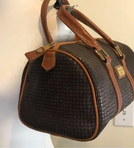 TED LAPIDUS Paris Brown Leather Logo Embossed Two Top Handle Boston Tote Bag