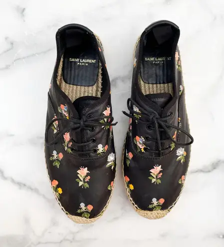 Saint Laurent Grunge floral-print leather lace-up espadrille sneaker size 36.5