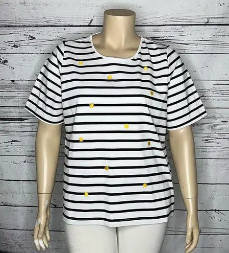 cj banks  NWT Size 1X White & Black Stripe - Sun Embroidered Knit Top Shirt