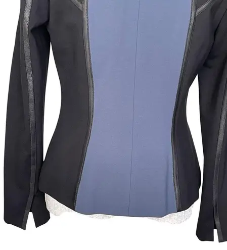 Carlisle New York Zip Up Jacket Women’s Size 4 Leather Trim Black Blue Chic