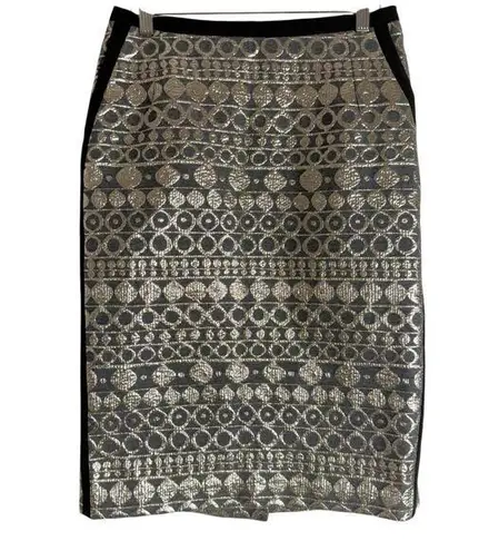 Max Mara Weekend Black Gold Geometric Jacquard Pencil Skirt Size 8